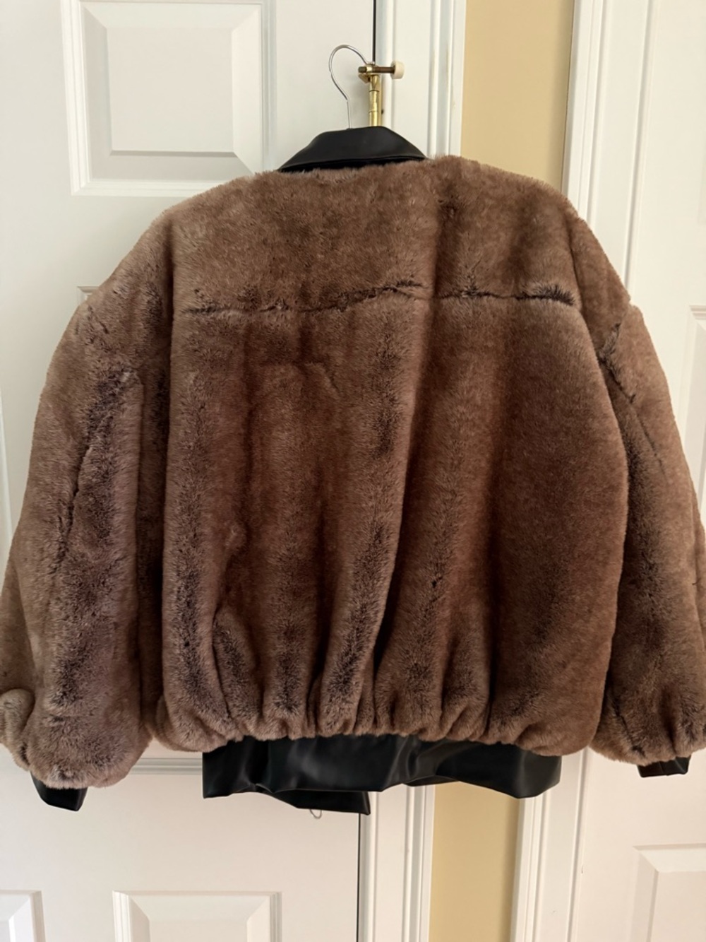 WeWoreWhat Brown Faux Fur Bomber Jacket with Black Trim - Picture 5 of 5